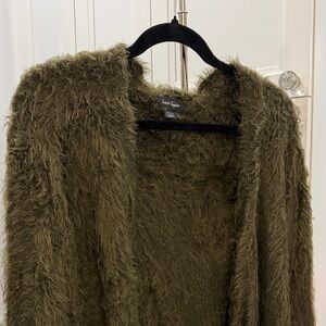 Lord & Taylor Olive Fuzzy Cardigan